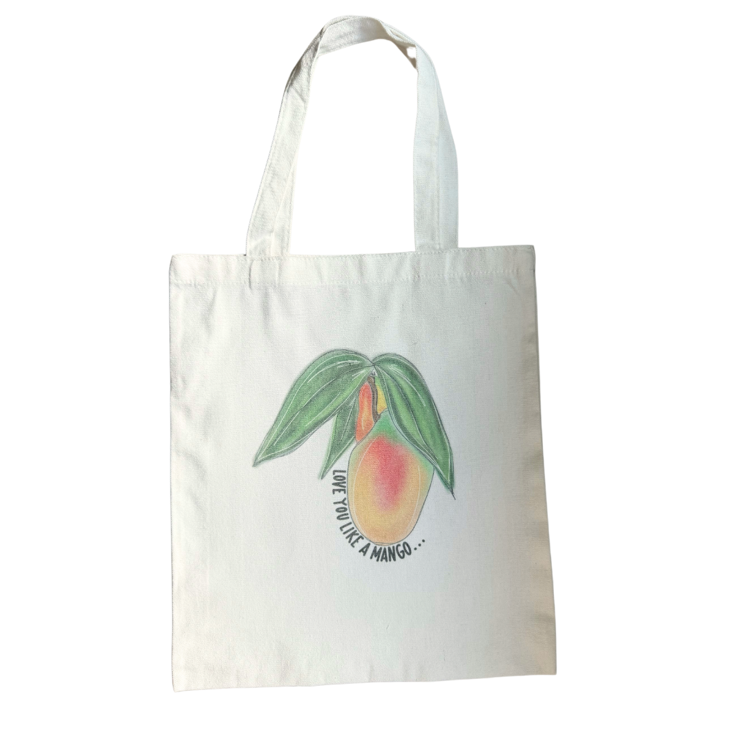 Love you like a mango canvas tote